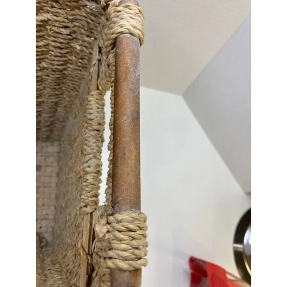 Vintage Rush Weave Waste Paper Basket - Boho Natural 11.5in‎ 1970s
